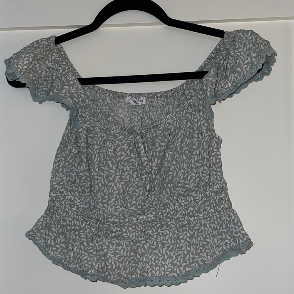4 for $40 - Gray Smocked Puff Sleeve Blouse with Ruffles